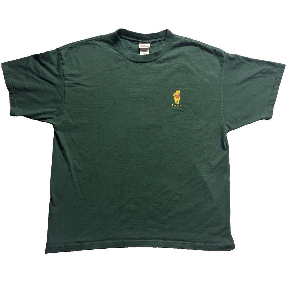 Vtg 1990s Disney Store Winnie Pooh T-Shirt XL Embroidered Green Made in USA